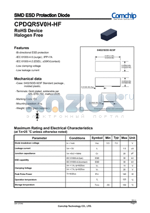 CPDQR5V0H-HF datasheet - SMD ESD Protection Diode