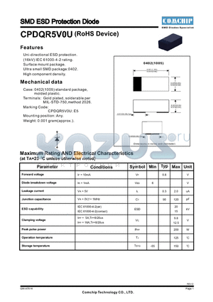 CPDQR5V0U datasheet - SMD ESD Protection Diode