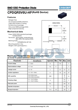 CPDQR5V0U-HF datasheet - SMD ESD Protection Diode