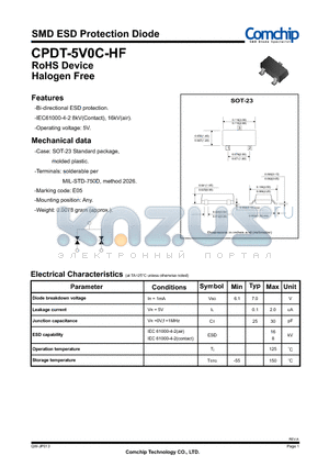 CPDT-5V0C-HF datasheet - SMD ESD Protection Diode