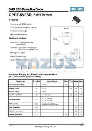 CPDT-5V0SR datasheet - SMD ESD Protection Diode