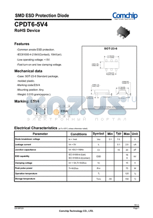 CPDT6-5V4 datasheet - SMD ESD Protection Diode