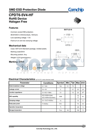 CPDT6-5V4-HF datasheet - SMD ESD Protection Diode