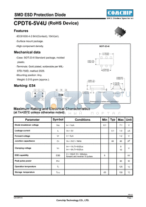 CPDT6-5V4U datasheet - SMD ESD Protection Diode