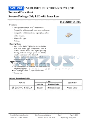 25-21-GHC-YSU-2A datasheet - Reverse Package Chip LED with Inner Lens