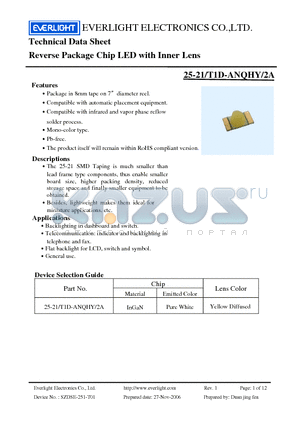 25-21-T1D-ANQHY-2A datasheet - Reverse Package Chip LED with Inner Lens