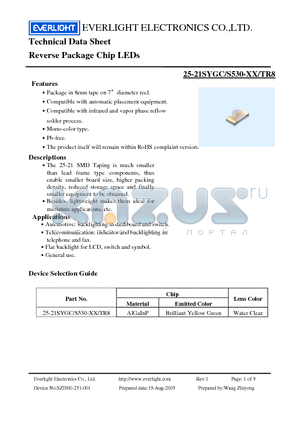 25-21SYGC datasheet - Chip LEDs