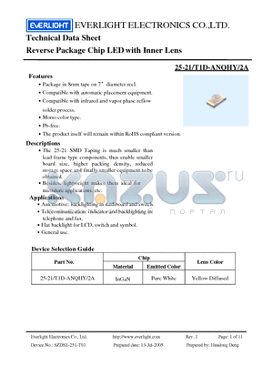 25-21/T1D-ANQHY/2A datasheet - Chip LED with Inner Lens