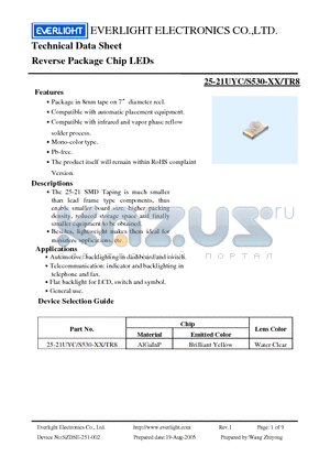 25-21UYC/S530-XX/TR8 datasheet - Chip LEDs