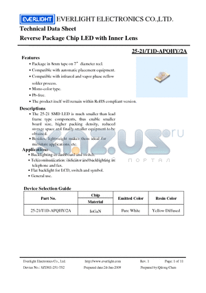 25-21/T1D-APQHY/2A datasheet - Chip LED with Inner Lens