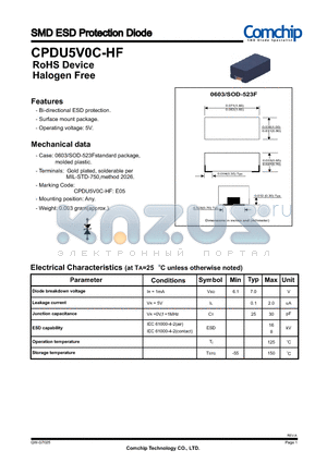 CPDU5V0C-HF datasheet - SMD ESD Protection Diode