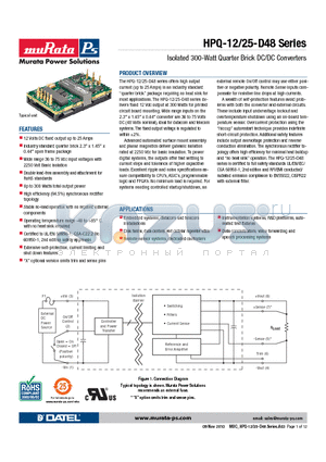 25-D48 datasheet - Isolated 300-Watt Quarter Brick DC/DC Converters