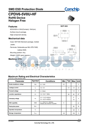 CPDV6-5V0U-HF datasheet - SMD ESD Protection Diode