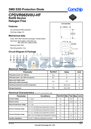 CPDVR065V0U-HF datasheet - SMD ESD Protection Diode