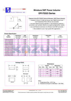 EPI3L3112F2523 datasheet - Miniature SMT Power Inductor