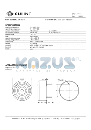 CPE-222H datasheet - piezo audio indicators