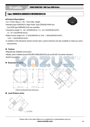 CDRH3D14NP-1R2N datasheet - POWER INDUCTORS