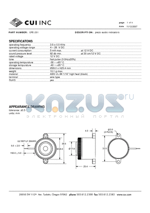 CPE-251 datasheet - piezo audio indicators