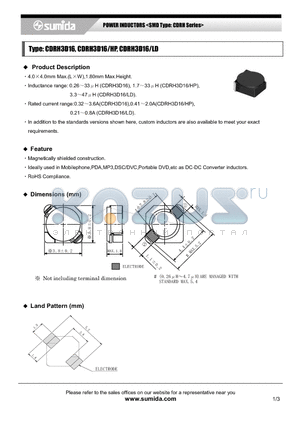 CDRH3D16 datasheet - POWER INDUCTORS