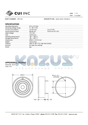 CPE-352 datasheet - piezo audio indicators