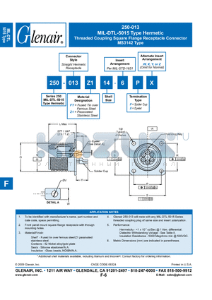 250-013FT14-6XX datasheet - Threaded Coupling Square Flange Receptacle Connector