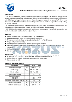 ACE701_12 datasheet - PFM STEP-UP DC/DC Converter with High Efficiency and Low Noise