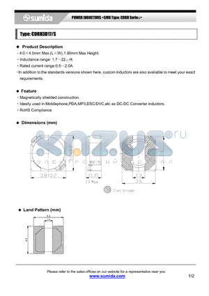 CDRH3D17 datasheet - POWER INDUCTORS