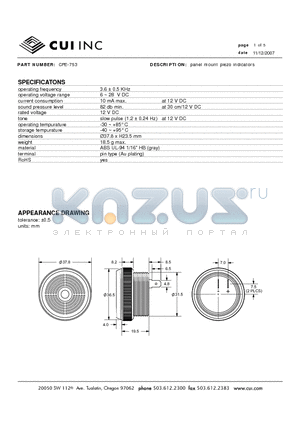 CPE-753 datasheet - panel mount piezo indicators