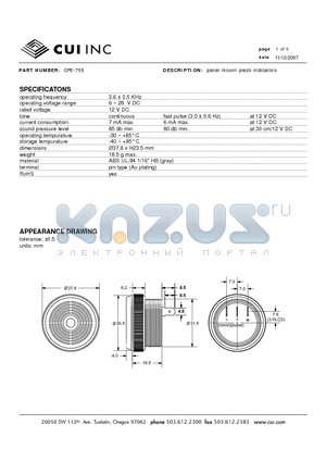 CPE-755 datasheet - 5panel mount piezo indicators