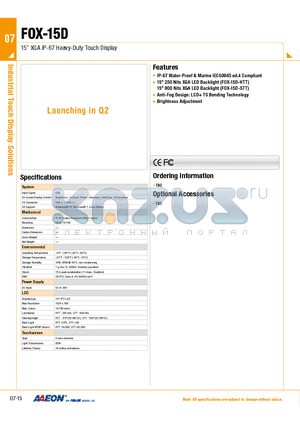 FOX-15D datasheet - IP-67 Water-Proof & Marine IEC60945 ed.4 Compliant