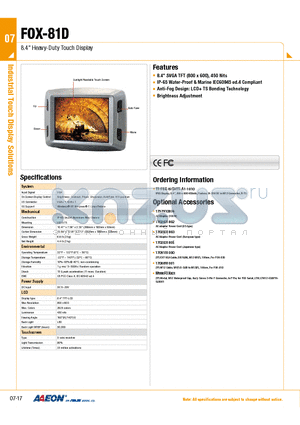 FOX-81D datasheet - 8.4 Heavy-Duty Touch Display