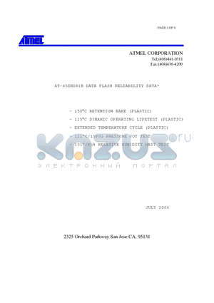 45DB081B datasheet - AT-45DB081B DATA FLASH RELIABILITY DATA