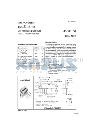 45CIQ100 datasheet - SCHOTTKY RECTIFIER