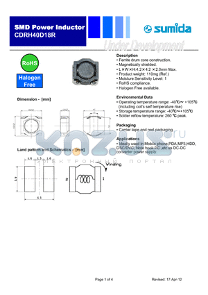 CDRH40D18R datasheet - SMD Power Inductor
