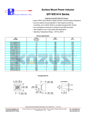 EPI681121WS1414 datasheet - Surface Mount Power Inductor