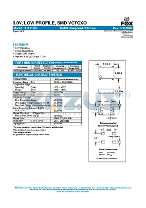 FOX312BE datasheet - 3.0V, LOW PROFILE, SMD VCTCXO