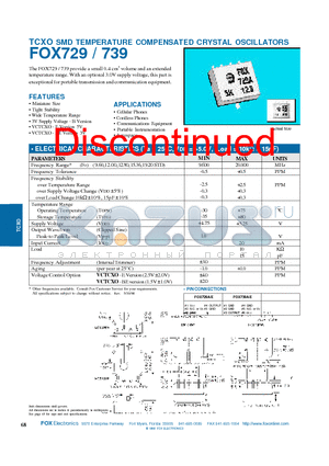 FOX729E datasheet - TCXO SMD TEMPERATURE COMPENSATED CRYSTAL OSCILLATORS