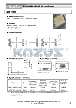 CPFC74 datasheet - DC COMMON MODE CHOKE COIL