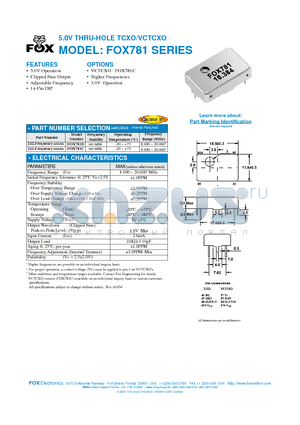 FOX781B datasheet - 5.0V THRU-HOLE TCXO/VCTCXO