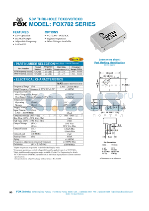 FOX782 datasheet - 5.0V THRU-HOLE TCXO/VCTCXO