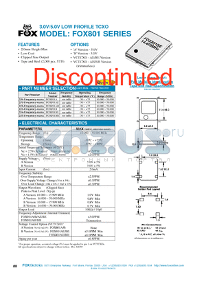 FOX801 datasheet - 3.0V/5.0V LOW PROFILE TCXO