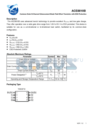 ACE8810B datasheet - Common Drain N-Channel Enhancement Mode Field Effect Transistor with ESD Protection