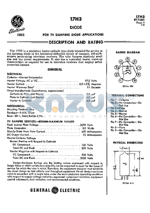 17H3 datasheet - DIODE FOR TV DAMPING DIODE APPLICATIONS