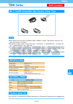 17HE datasheet - MIL-C-24308-Compatible High-Density Crimp Type