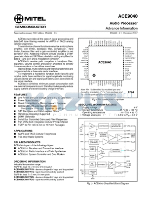 ACE9040 datasheet - Audio Processor Advance Information