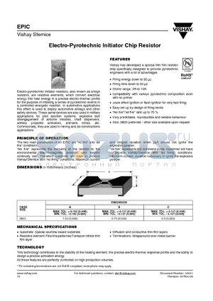 EPIC datasheet - Electro-Pyrotechnic Initiator Chip Resistor