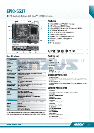 EPIC-5537 datasheet - Onboard AMD Geode LX 800 Processor
