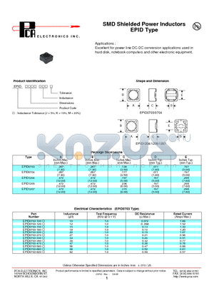 EPID0704 datasheet - SMD Shielded Power Inductors