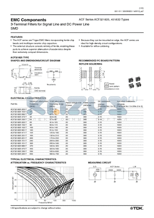 ACF321825-101-T datasheet - 3-Terminal Filters for Signal Line and DC Power Line SMD