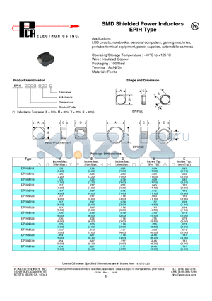 EPIH2D14 datasheet - SMD Shielded Power Inductors